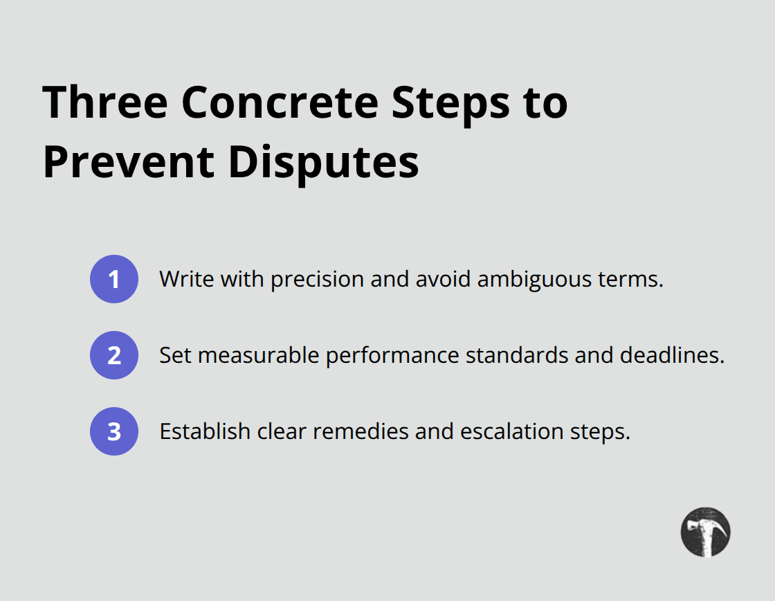A compact list of three contract drafting steps that reduce disputes. - Business contract disputes