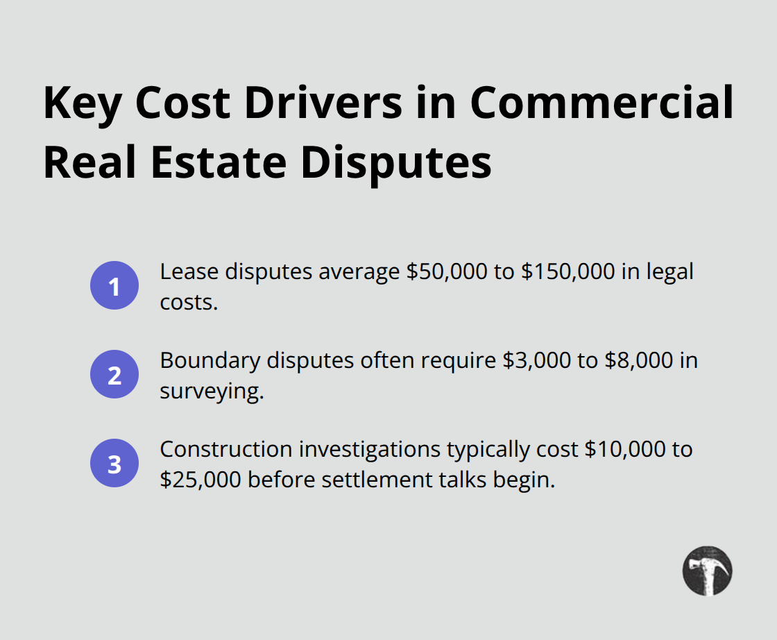 Snapshot of typical cost ranges owners face in common commercial real estate disputes in the United States