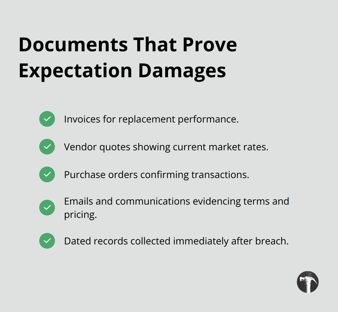 Checklist of key documents to substantiate expectation damages in California contract disputes. - Contractual breach damages