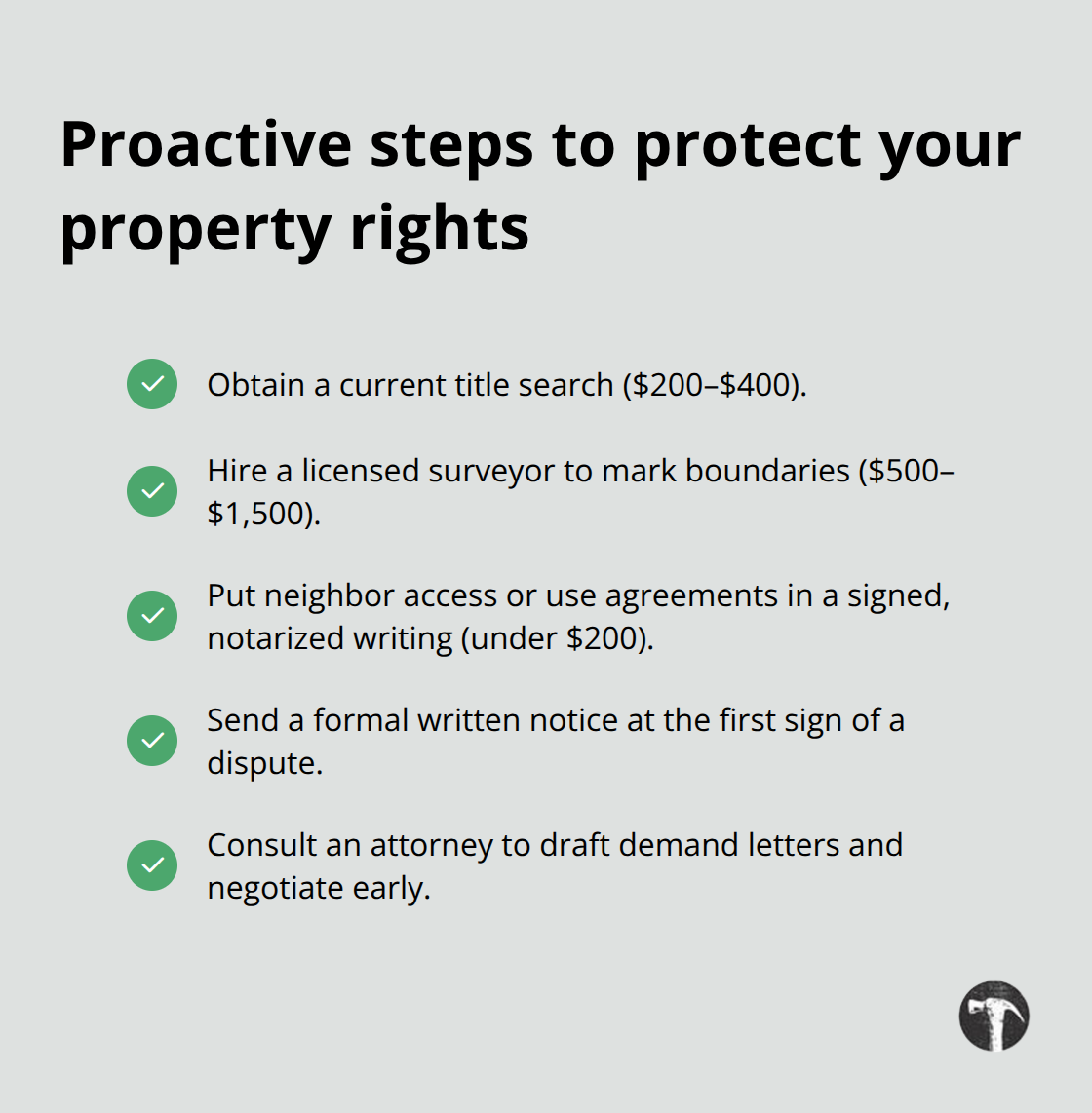Checklist of cost-effective actions to prevent property disputes