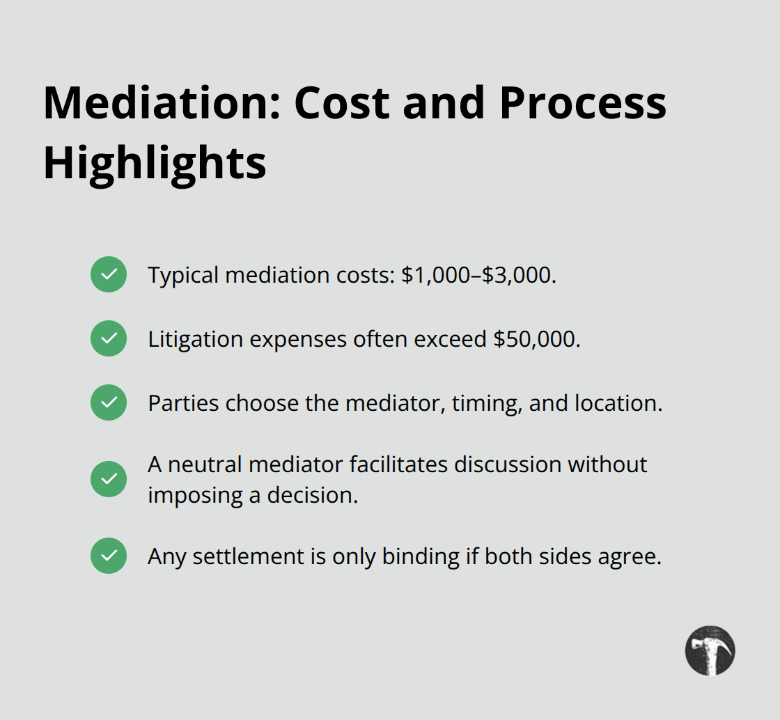 At-a-glance view of mediation costs and how the process differs from litigation. - Residential real estate disputes