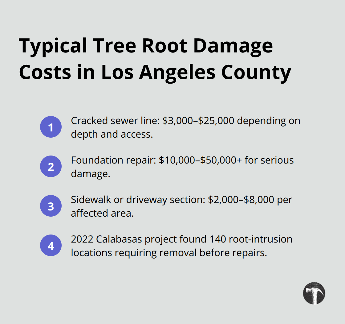 Snapshot of common repair costs and scope of tree root damage across Los Angeles County - Tree root damage insurance