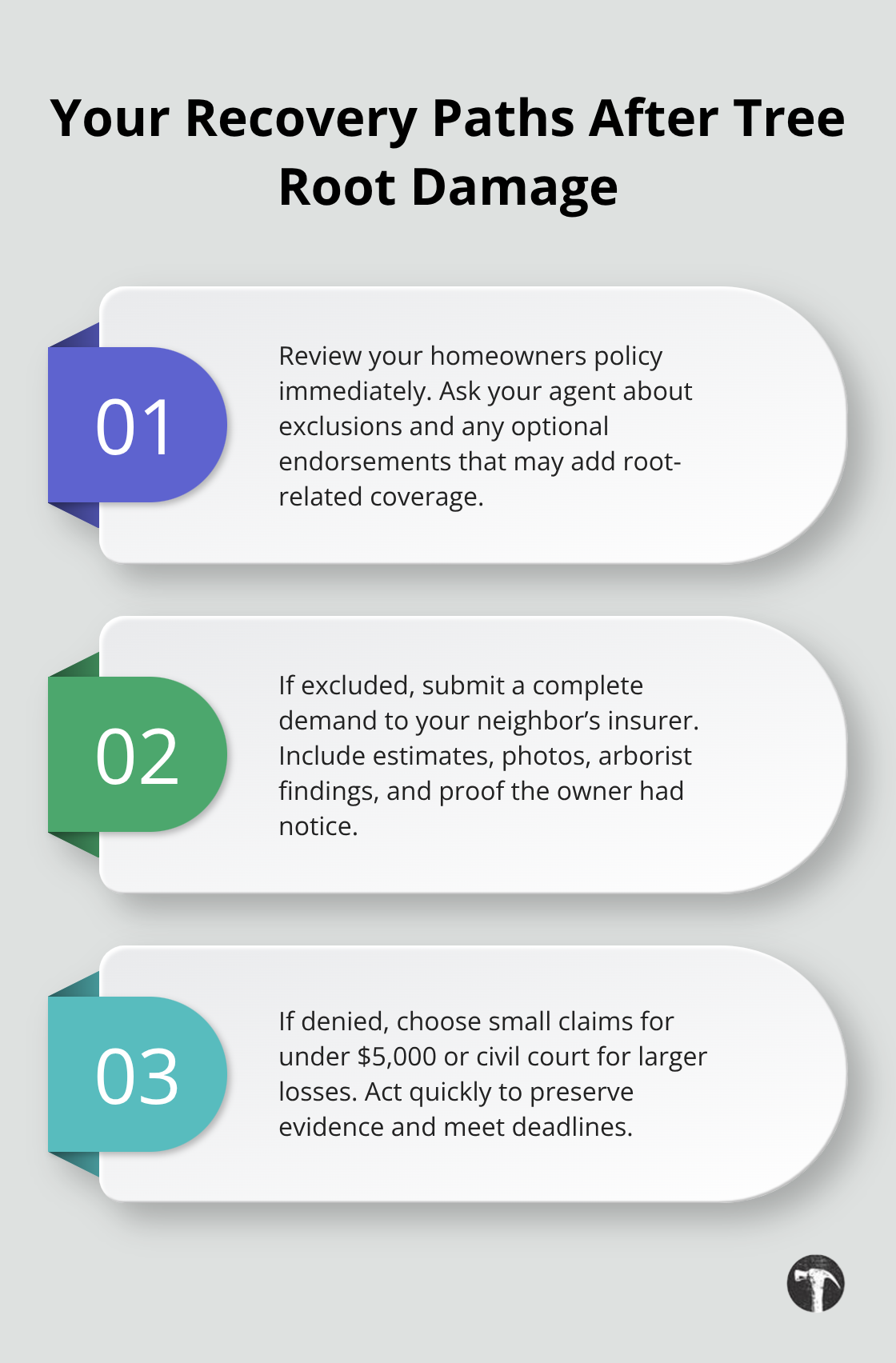 Three-step overview of insurance and legal options for tree root damage in California
