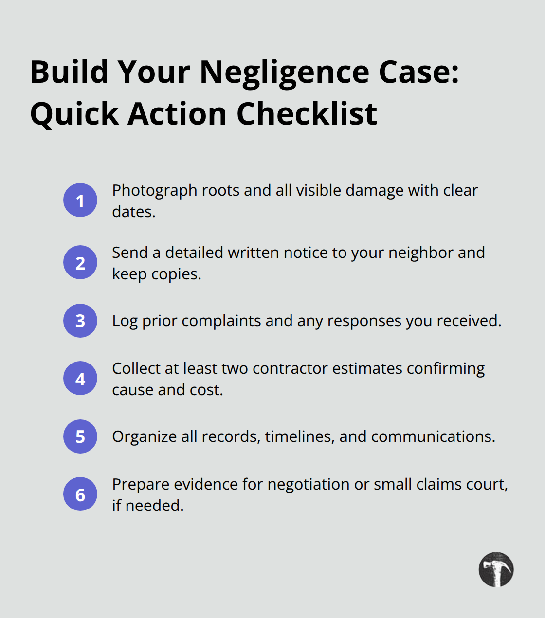 Compact step-by-step checklist to document tree root damage and establish negligence