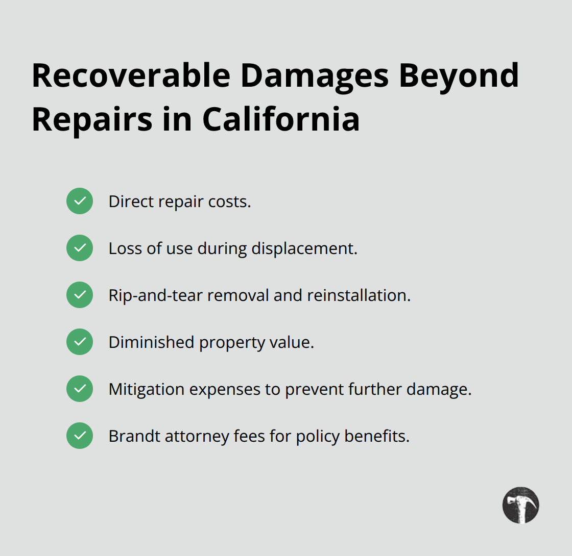 Checklist of damages commonly recoverable in California construction defect cases.