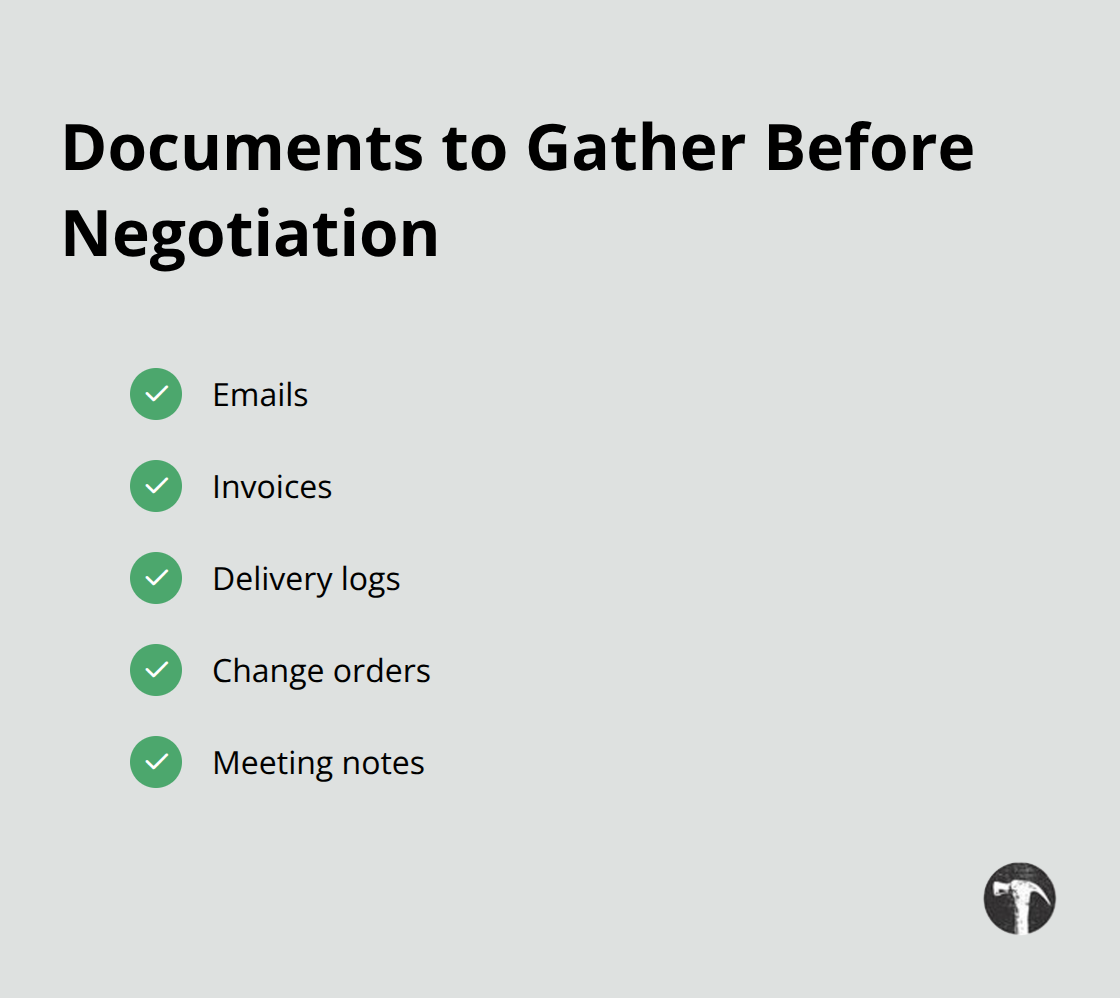 Checklist of key documents to compile before contract dispute negotiations