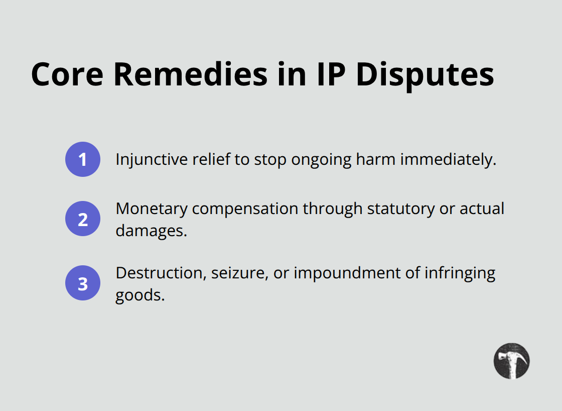 Compact list of primary remedies available in IP cases - intellectual property disputes resolutions and remedies