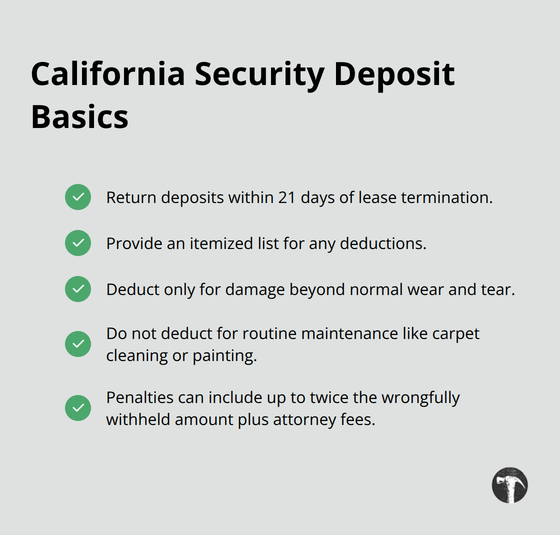 Key security deposit rules and frequent violations in California - landlord tenant litigation
